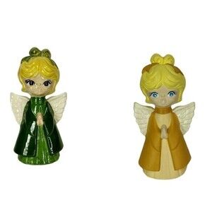 VTG 60s MCM Kitschy Ceramic Christmas Caroler Big Eyes Girls Angel Figurines 8"